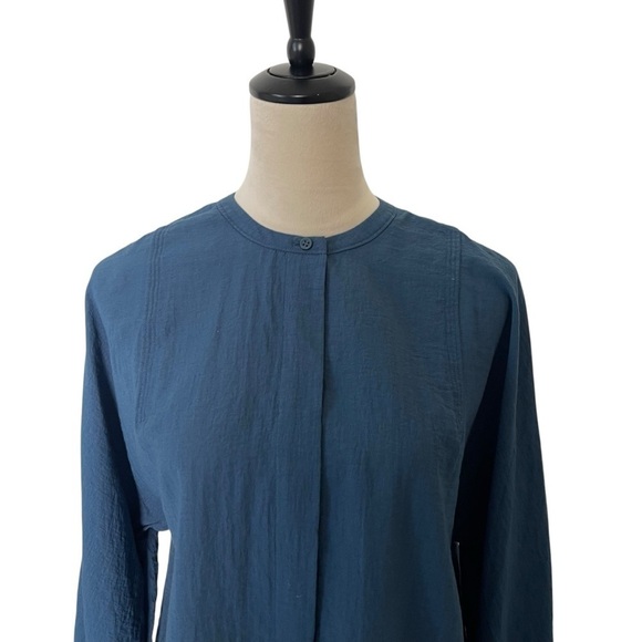 COS long sleeve lightweight rayon blend round neck button front teal tunic top 8 - Picture 3 of 13